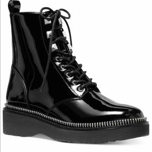 Michael Kors Haskell Lug Sole Combat Boots Black Patent Leather